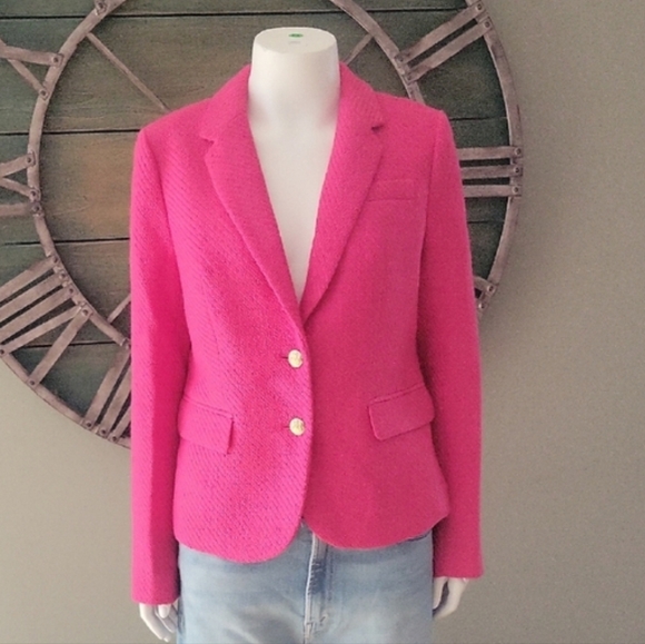 J. Crew Factory Schoolboy Tweed Blazer In Sweet Fuchsia - Picture 2 of 16